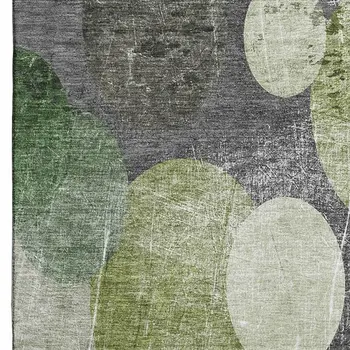 10' X 14' Green Ivory And Gray Abstract Washable Area Rug With UV Protection