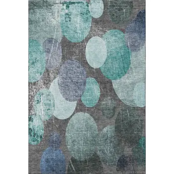 5' X 8' Teal And Gray Abstract Washable Area Rug With UV Protection