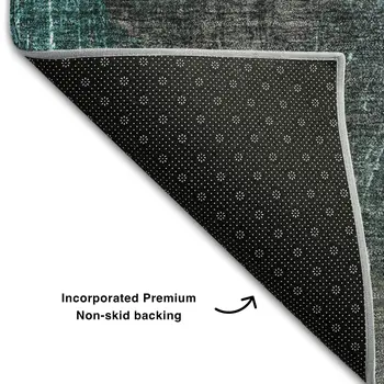 8' Teal And Gray Abstract Washable Round Rug With UV Protection