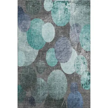 8' X 10' Teal And Gray Abstract Washable Area Rug With UV Protection