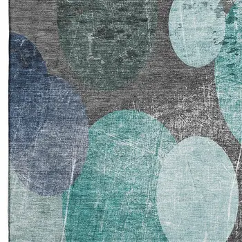 8' X 10' Teal And Gray Abstract Washable Area Rug With UV Protection