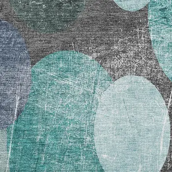 9' X 12' Teal And Gray Abstract Washable Area Rug With UV Protection