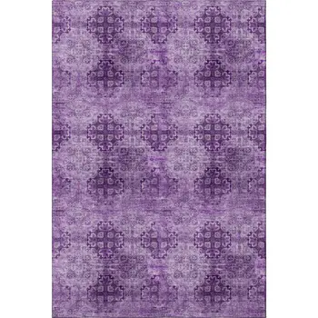8' X 10' Eggplant And Ivory Floral Medallion Washable Area Rug With UV Protection