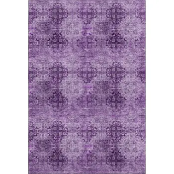9' X 12' Eggplant And Ivory Floral Medallion Washable Area Rug With UV Protection
