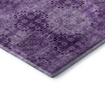 9' X 12' Eggplant And Ivory Floral Medallion Washable Area Rug With UV Protection