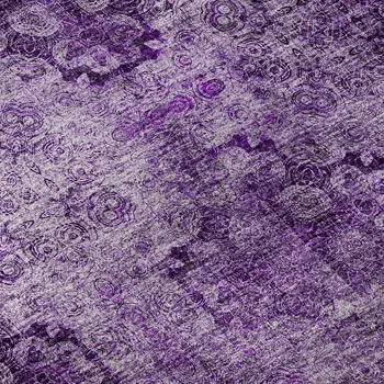 9' X 12' Eggplant And Ivory Floral Medallion Washable Area Rug With UV Protection