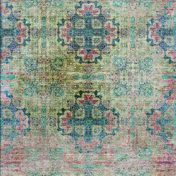 5' X 8' Green Blush And Teal Floral Medallion Washable Area Rug With UV Protection