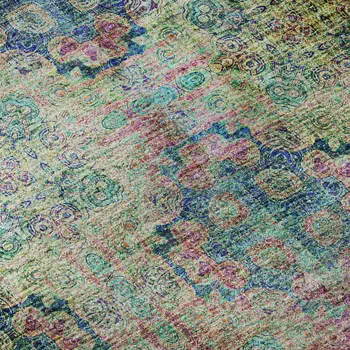 8' X 10' Green Blush And Teal Floral Medallion Washable Area Rug With UV Protection