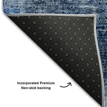 8' X 10' Navy Blue And Ivory Floral Medallion Washable Area Rug With UV Protection