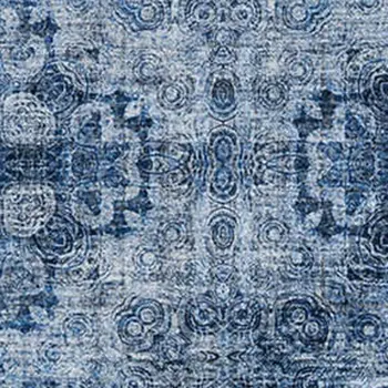 8' X 10' Navy Blue And Ivory Floral Medallion Washable Area Rug With UV Protection
