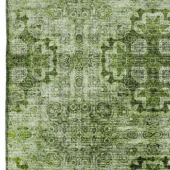 3' X 5' Olive Green And Ivory Floral Medallion Washable Area Rug With UV Protection