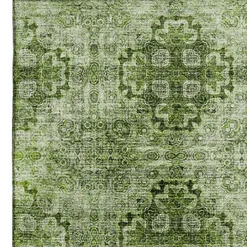5' X 8' Olive Green And Ivory Floral Medallion Washable Area Rug With UV Protection