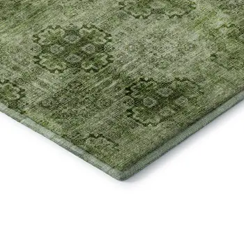 8' Olive Green And Ivory Floral Medallion Washable Round Rug With UV Protection