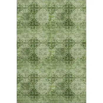 10' X 14' Olive Green And Ivory Floral Medallion Washable Area Rug With UV Protection