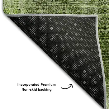 10' X 14' Olive Green And Ivory Floral Medallion Washable Area Rug With UV Protection