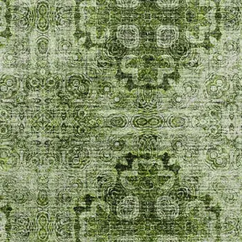 10' X 14' Olive Green And Ivory Floral Medallion Washable Area Rug With UV Protection