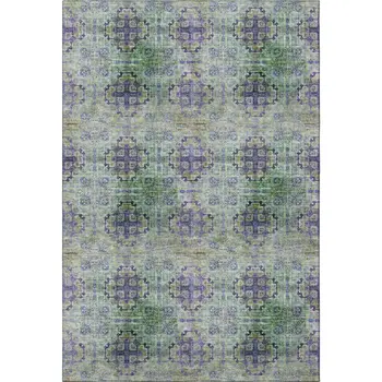 3' X 5' Purple Green And Ivory Floral Medallion Washable Area Rug With UV Protection