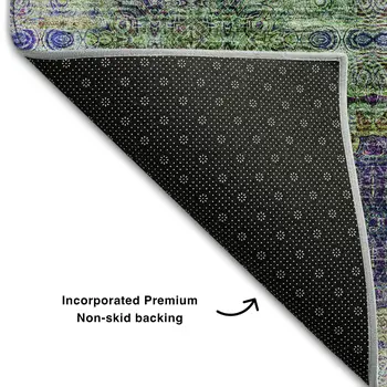 8' Purple Green And Ivory Floral Medallion Washable Round Rug With UV Protection