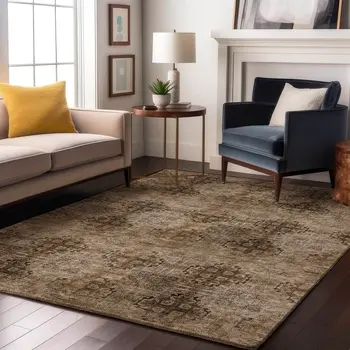 3' X 5' Taupe And Ivory Floral Medallion Washable Area Rug With UV Protection