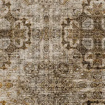 5' X 8' Taupe And Ivory Floral Medallion Washable Area Rug With UV Protection