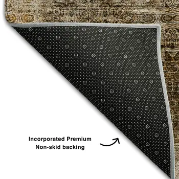8' Taupe And Ivory Floral Medallion Washable Round Rug With UV Protection