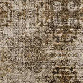 8' X 10' Taupe And Ivory Floral Medallion Washable Area Rug With UV Protection