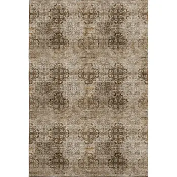 9' X 12' Taupe And Ivory Floral Medallion Washable Area Rug With UV Protection