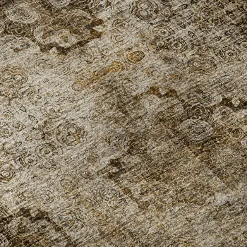 9' X 12' Taupe And Ivory Floral Medallion Washable Area Rug With UV Protection