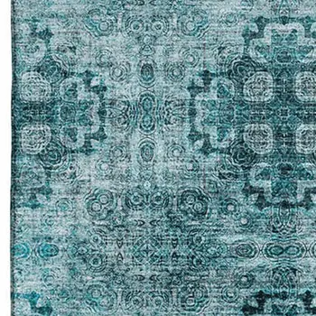 3' X 5' Teal And Ivory Floral Medallion Washable Area Rug With UV Protection