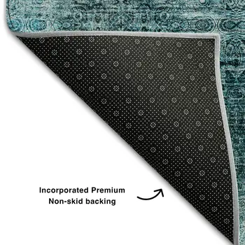 8' X 10' Teal And Ivory Floral Medallion Washable Area Rug With UV Protection