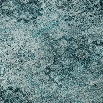 8' X 10' Teal And Ivory Floral Medallion Washable Area Rug With UV Protection