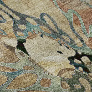5' X 8' Beige Blue And Purple Floral Washable Area Rug With UV Protection