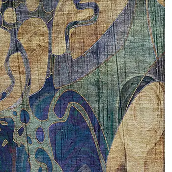 8' X 10' Beige Blue And Purple Floral Washable Area Rug With UV Protection
