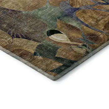 9' X 12' Beige Blue And Purple Floral Washable Area Rug With UV Protection