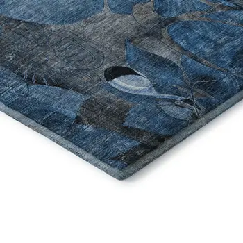 5' X 8' Blue Ivory And Gray Floral Washable Area Rug With UV Protection