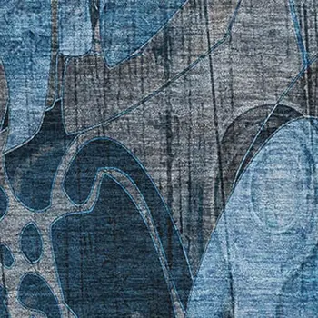 8' X 10' Blue Ivory And Gray Floral Washable Area Rug With UV Protection