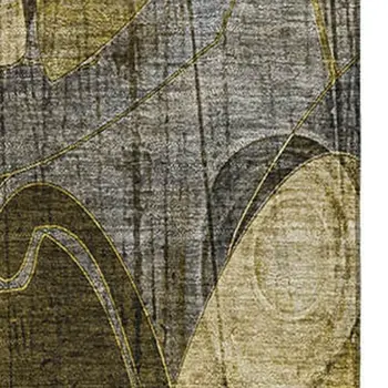 8' X 10' Brown Beige And Gold Floral Washable Area Rug With UV Protection