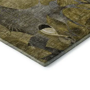 10' X 14' Brown Beige And Gold Floral Washable Area Rug With UV Protection