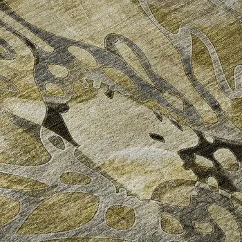 10' X 14' Brown Beige And Gold Floral Washable Area Rug With UV Protection