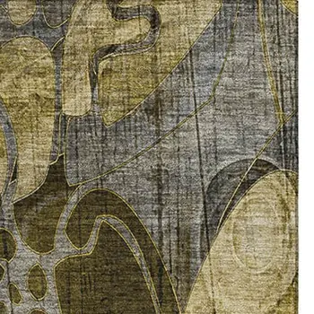 10' X 14' Brown Beige And Gold Floral Washable Area Rug With UV Protection