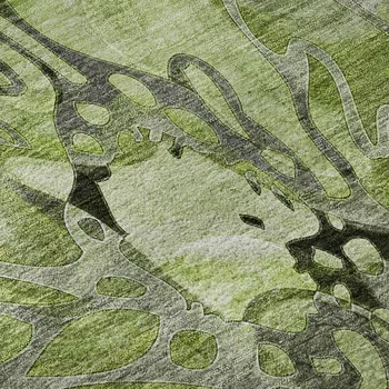 8' X 10' Fern Green And Gray Floral Washable Area Rug With UV Protection