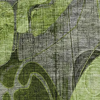 8' X 10' Fern Green And Gray Floral Washable Area Rug With UV Protection