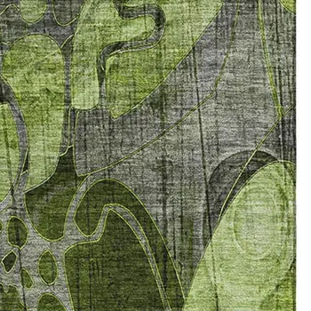 8' X 10' Fern Green And Gray Floral Washable Area Rug With UV Protection
