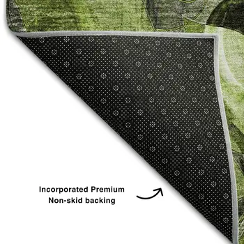 9' X 12' Fern Green And Gray Floral Washable Area Rug With UV Protection
