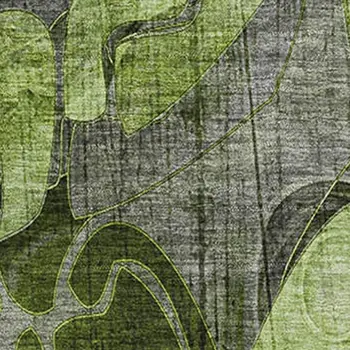 9' X 12' Fern Green And Gray Floral Washable Area Rug With UV Protection