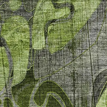 10' X 14' Fern Green And Gray Floral Washable Area Rug With UV Protection