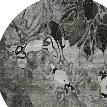8' Gray And Ivory Floral Washable Round Rug With UV Protection