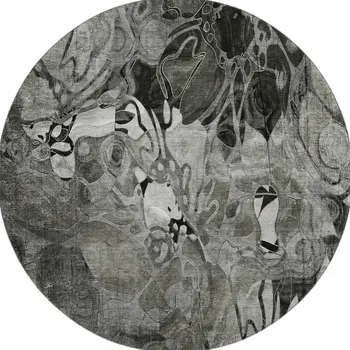 8' Gray And Ivory Floral Washable Round Rug With UV Protection