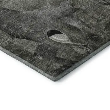 8' X 10' Gray And Ivory Floral Washable Area Rug With UV Protection