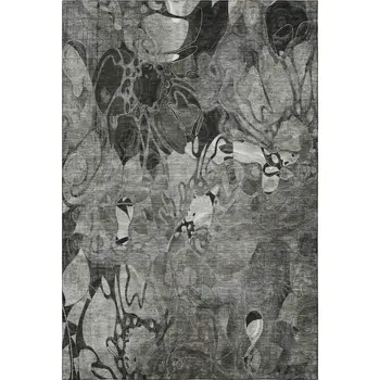 9' X 12' Gray And Ivory Floral Washable Area Rug With UV Protection